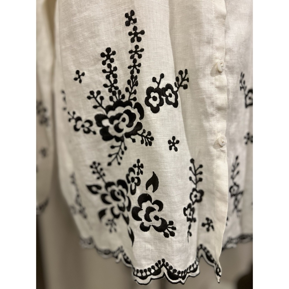 Blaine Trump Vintage Women's Shirt 100%‎ Linen Medium With Embroidery - Picture 2 of 7